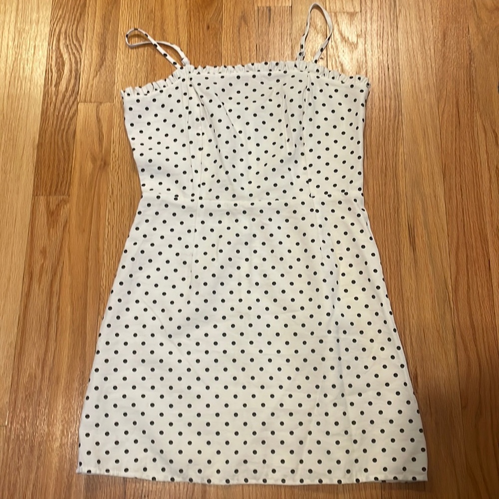 White with black polka dots mini dress